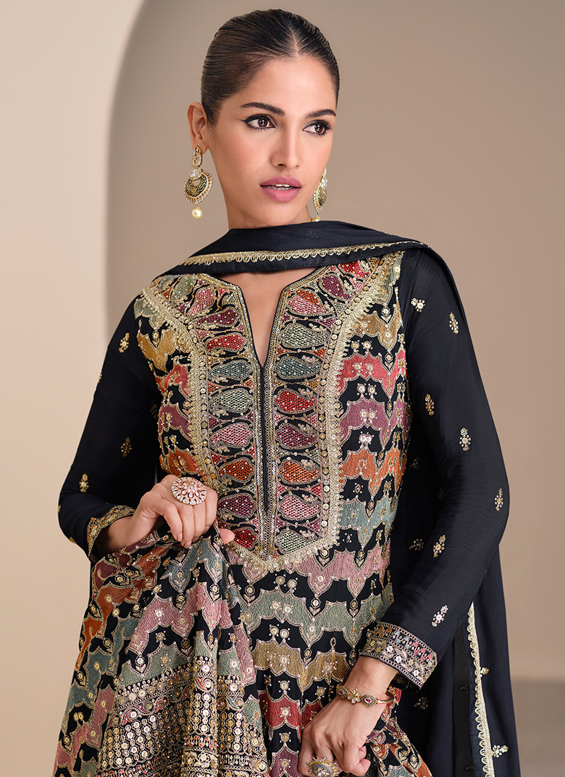 Women Beige Georgette Embroidered Designer Plazzo Suit